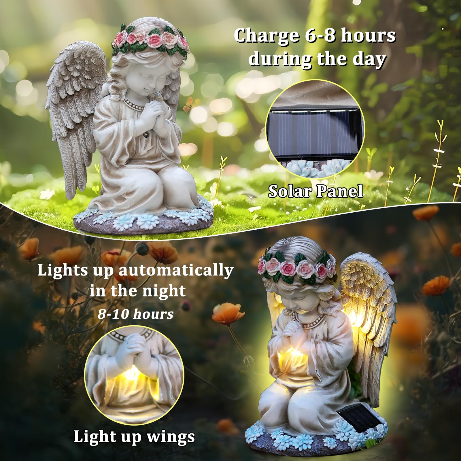 Solar Praying Angel Garden Statue Outdoor Decor