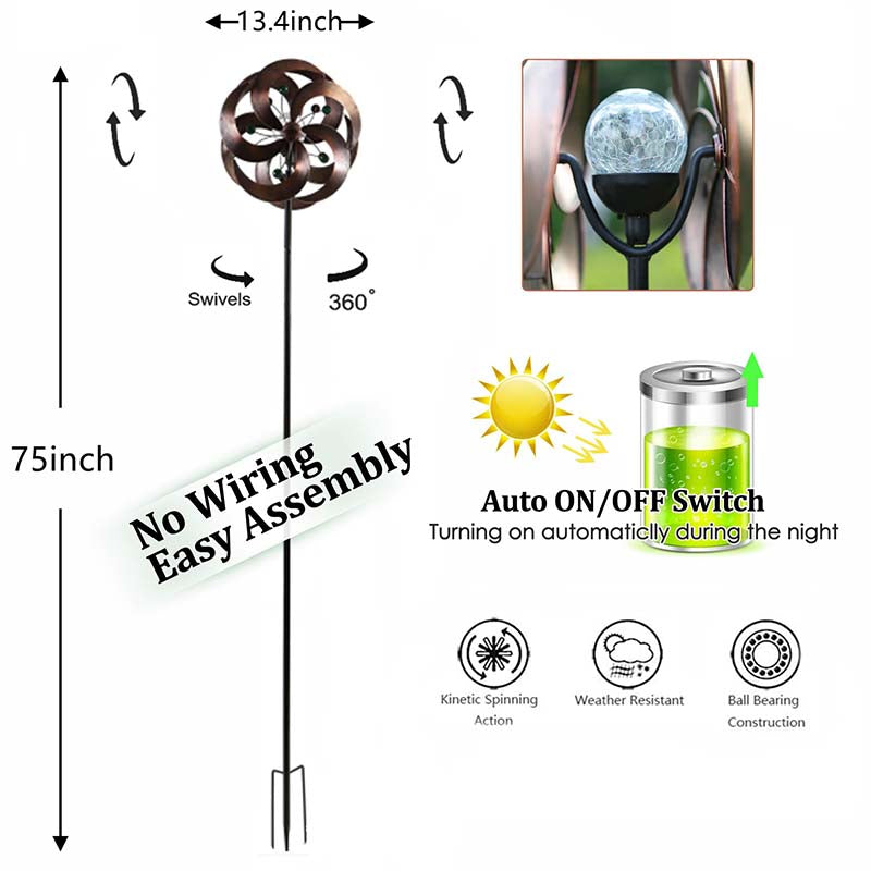 Bronze Wind Spinner with Multi-Color LED Solar Light