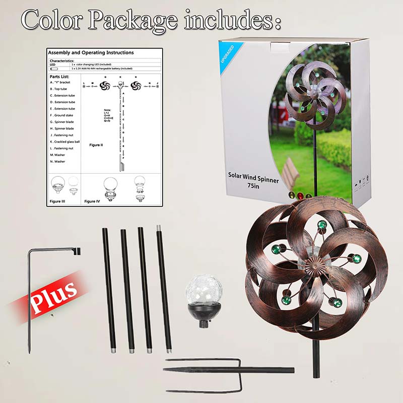 Bronze Wind Spinner with Multi-Color LED Solar Light