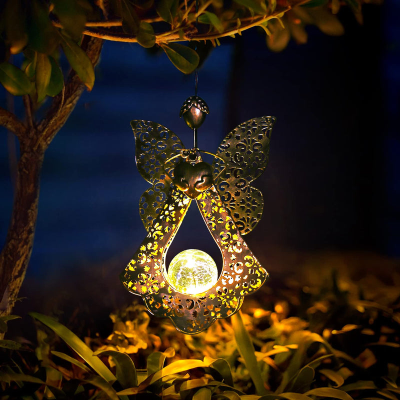Luci solari a palo Angel per giardino in metallo bianco caldo