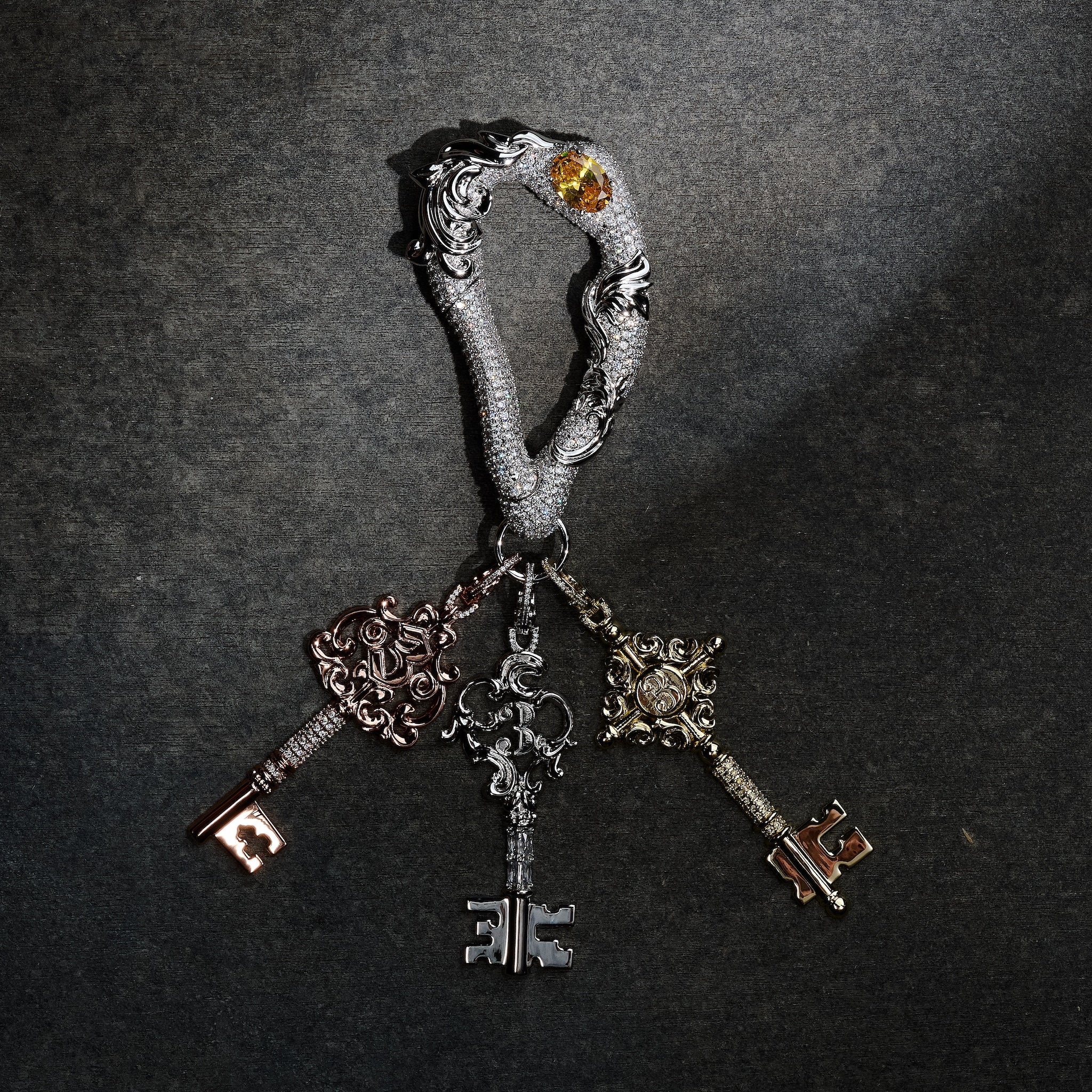 GLD X Bloody Osiris Iced Moissanite Carabiner in White Gold Vermeil
