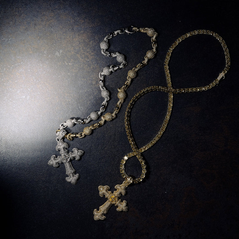 GLD X Bloody Osiris Large Lab Diamond Canary Cross Pendant in Solid Yellow Gold