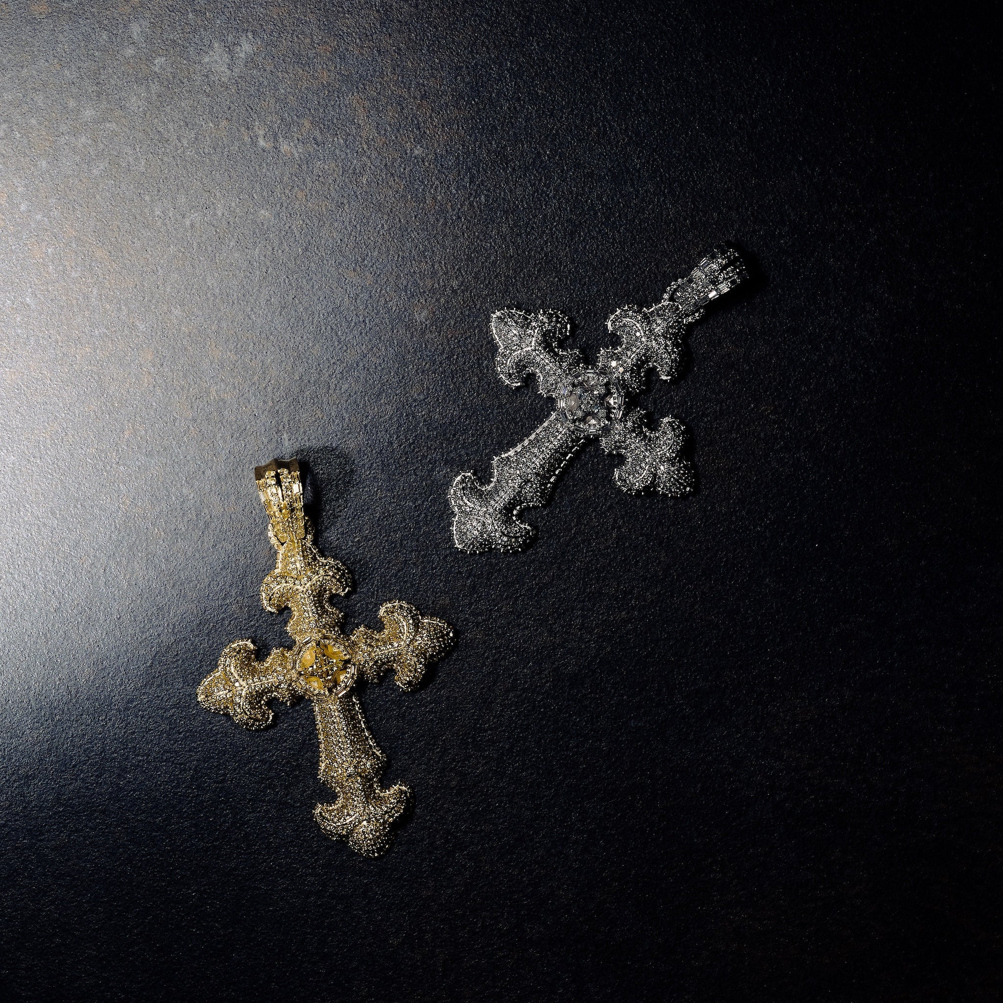 GLD X Bloody Osiris Large Lab Diamond Canary Cross Pendant in Solid Yellow Gold