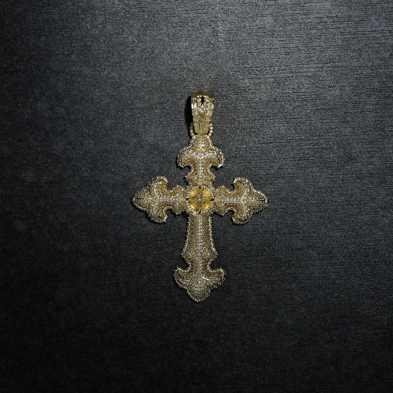 GLD X Bloody Osiris Large Lab Diamond Canary Cross Pendant in Solid Yellow Gold