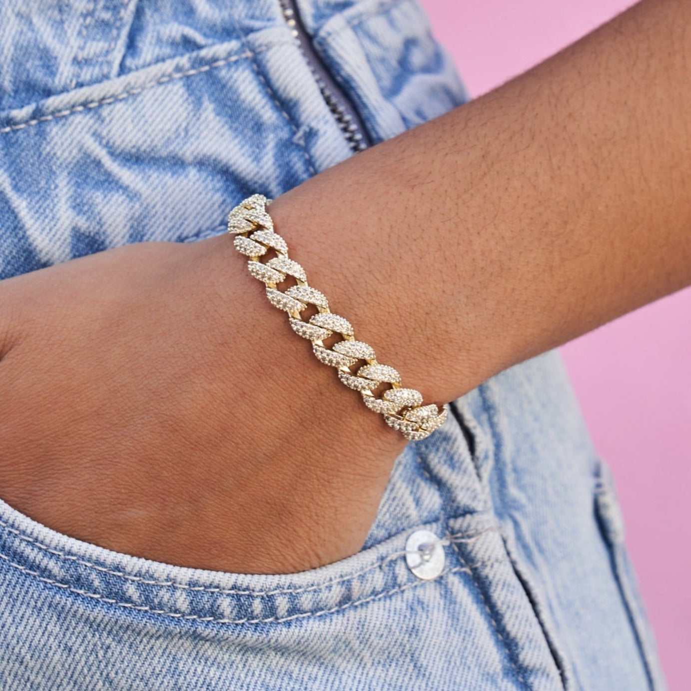 Women's Moissanite Diamond Cuban Bracelet in Yellow Gold Vermeil - 8.5MM