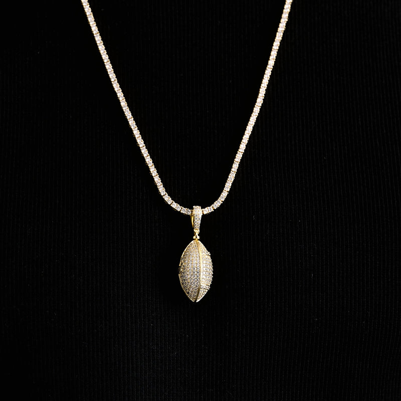 Iced Football Pendant in Yellow Gold