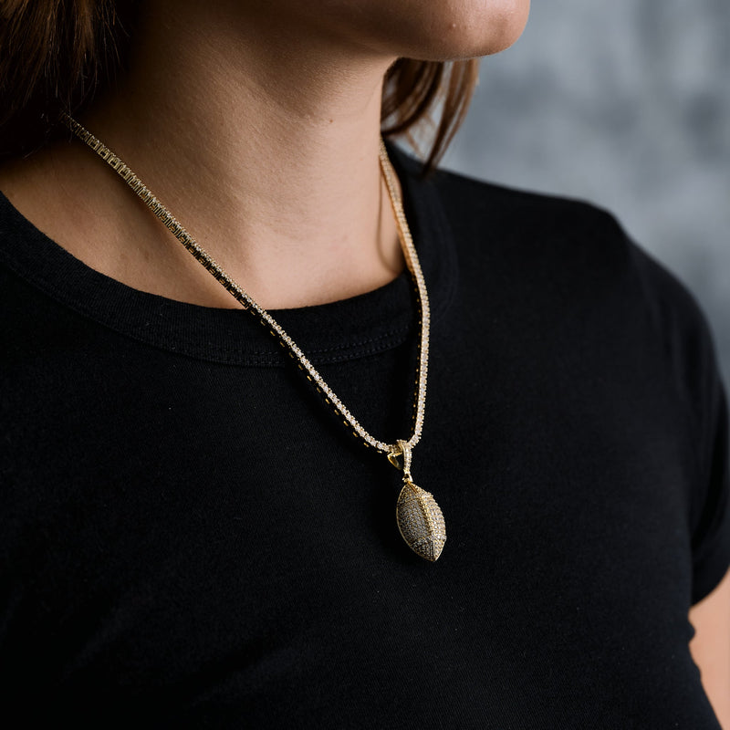 Iced Football Pendant in Yellow Gold