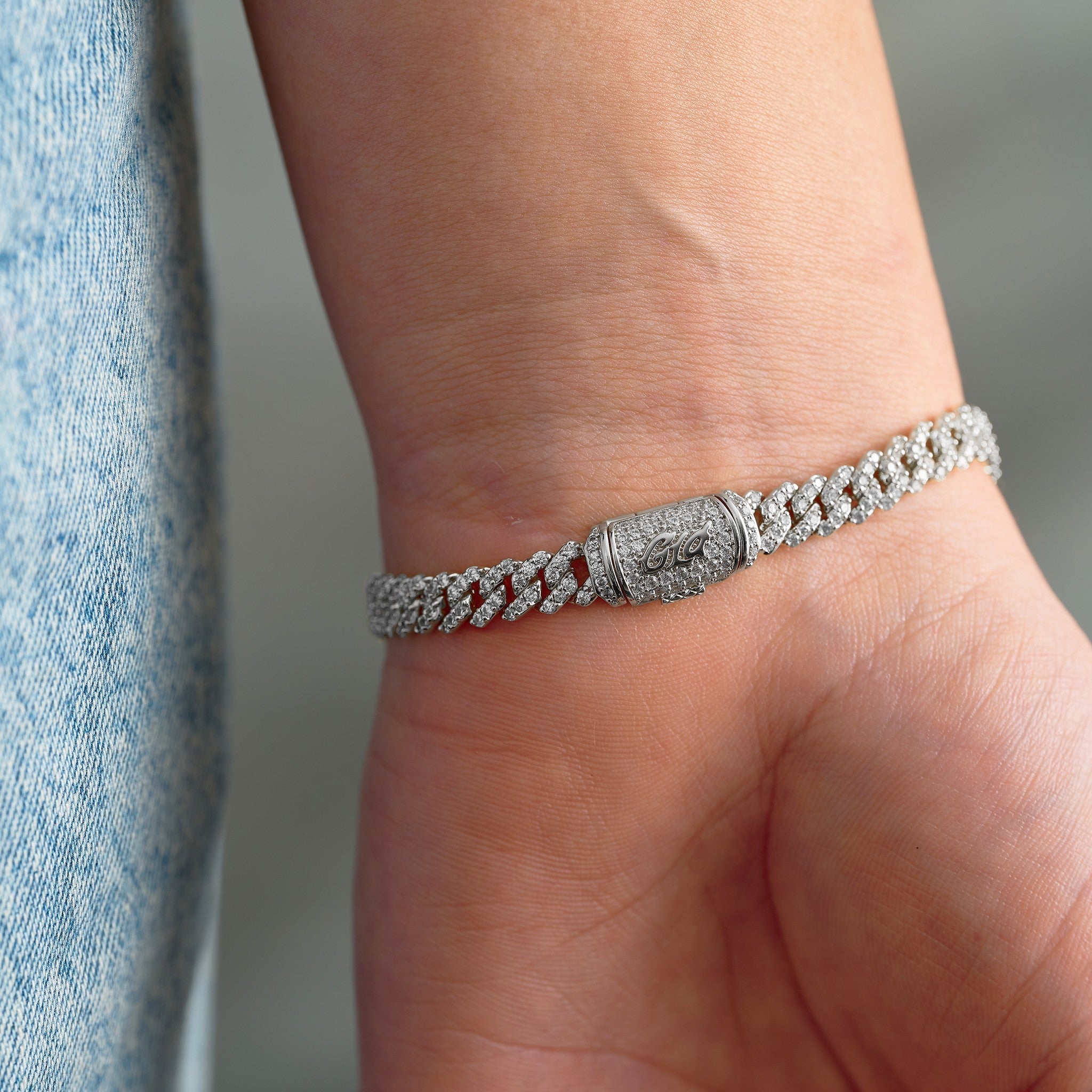 Iced Crucifix Cross Plate Bracelet in White Gold