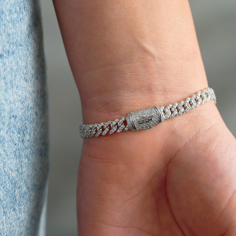 Iced Crucifix Cross Plate Bracelet in White Gold