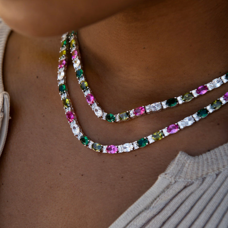 Multicolor Mixed Oval Cut Tennis Necklace + Bracelet Bundle- 5mm