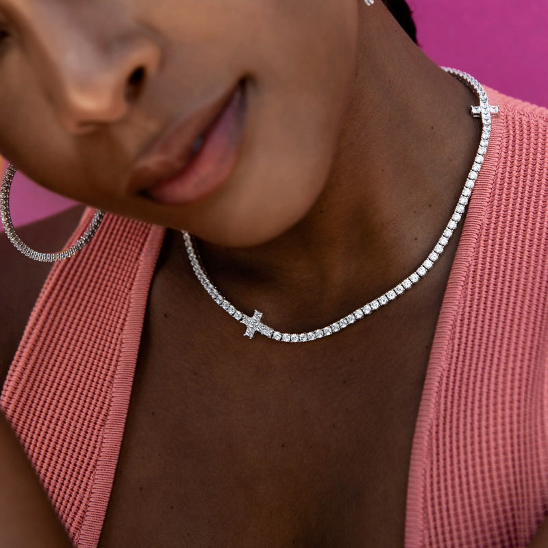 3MM Diamond Cross Tennis Necklace