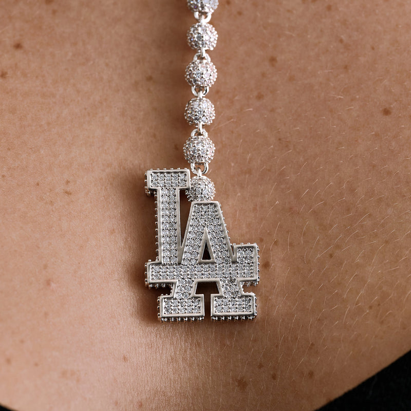 LA Dodgers Official MLB Lariat Necklace in White Gold