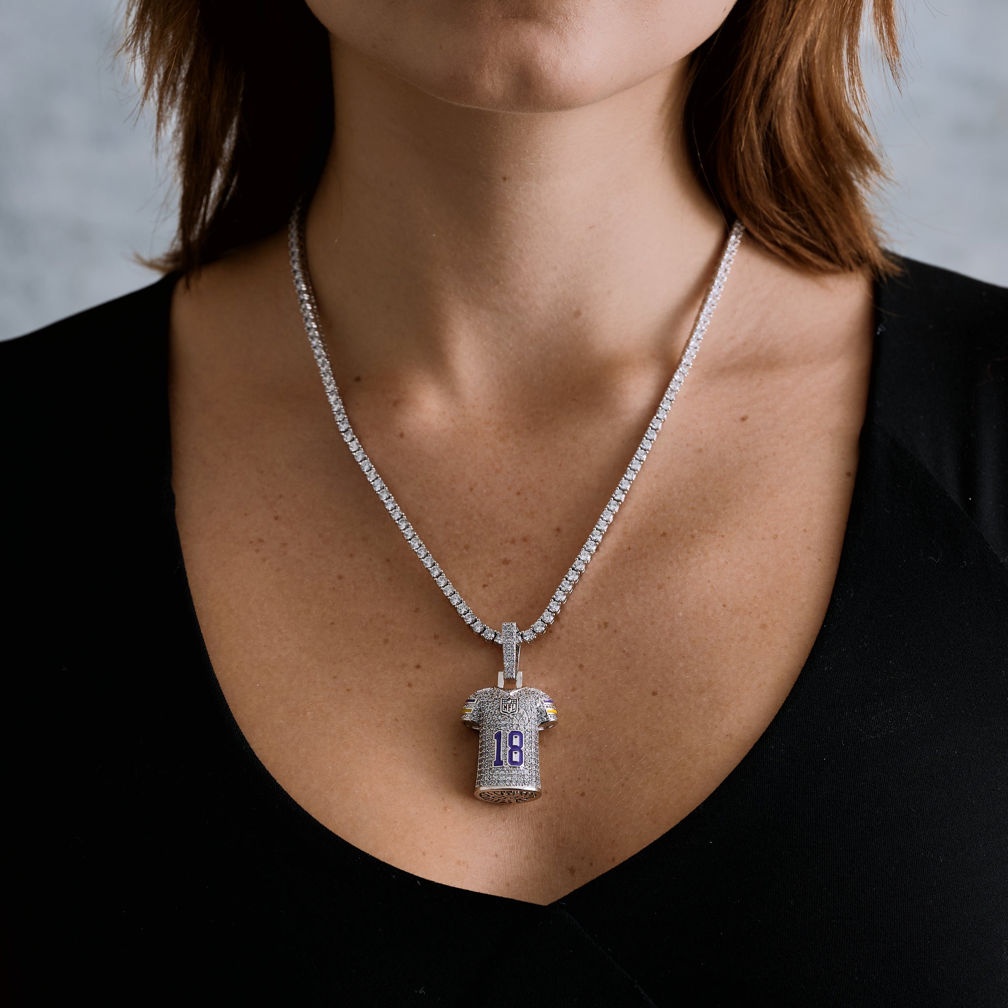 Minnesota Vikings Justin Jefferson Official NFL Jersey #18 Pendant in White Gold