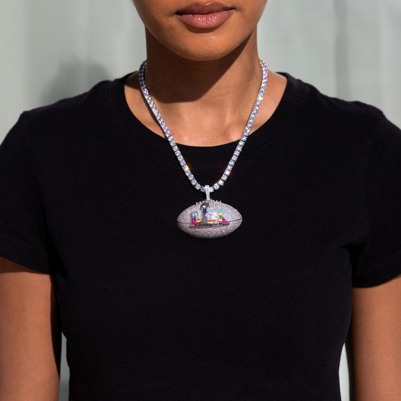 Iced Super Bowl LX Official NFL Football Pendant in White Gold