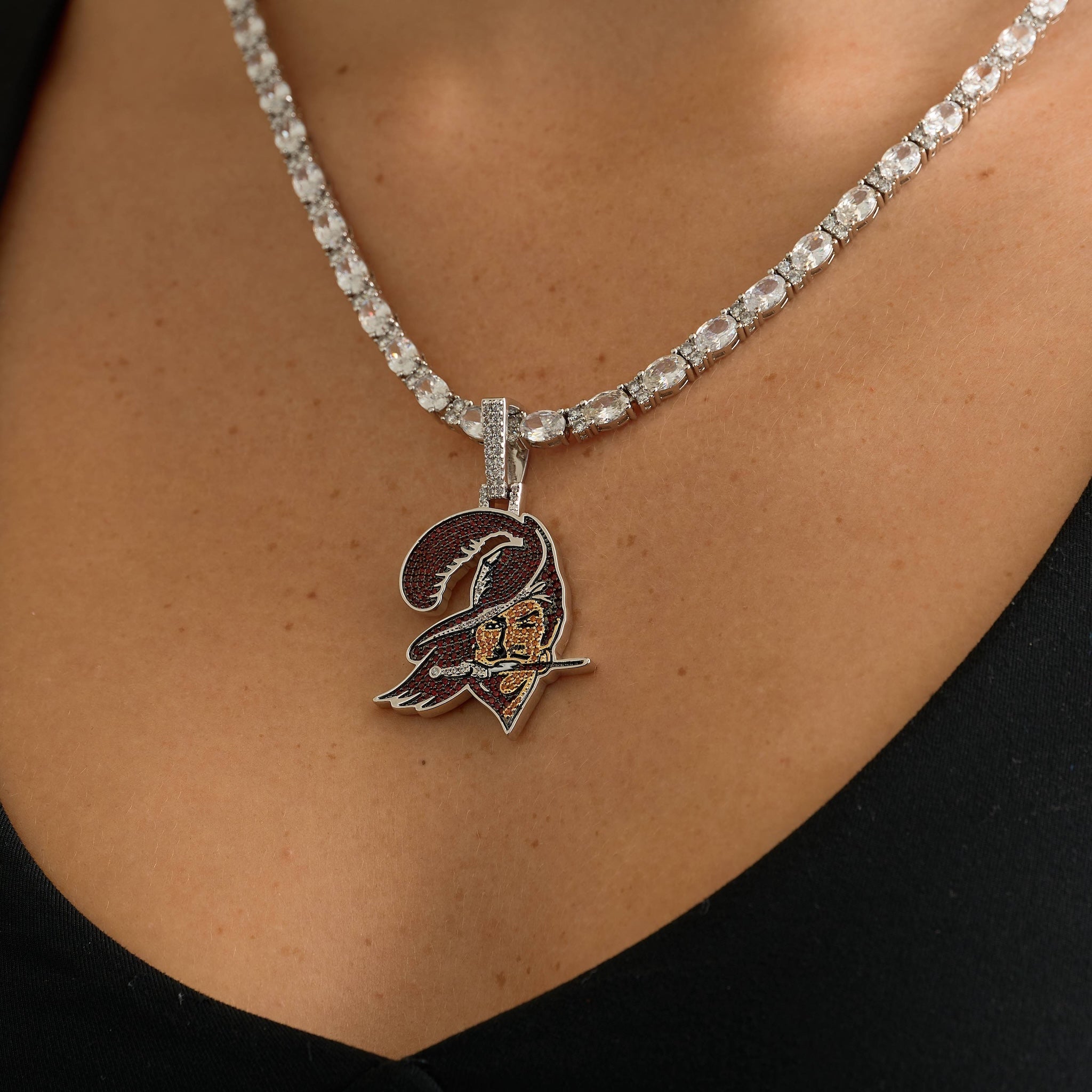 Tampa Bay Buccaneers Official NFL Vintage Logo Pendant in White Gold