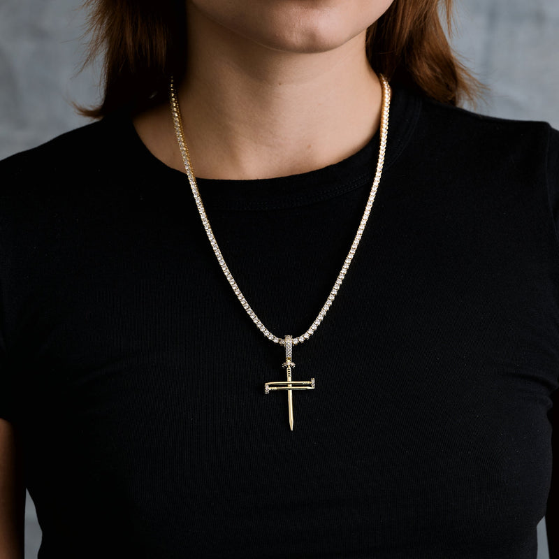Nail Cross Pendant in Yellow Gold