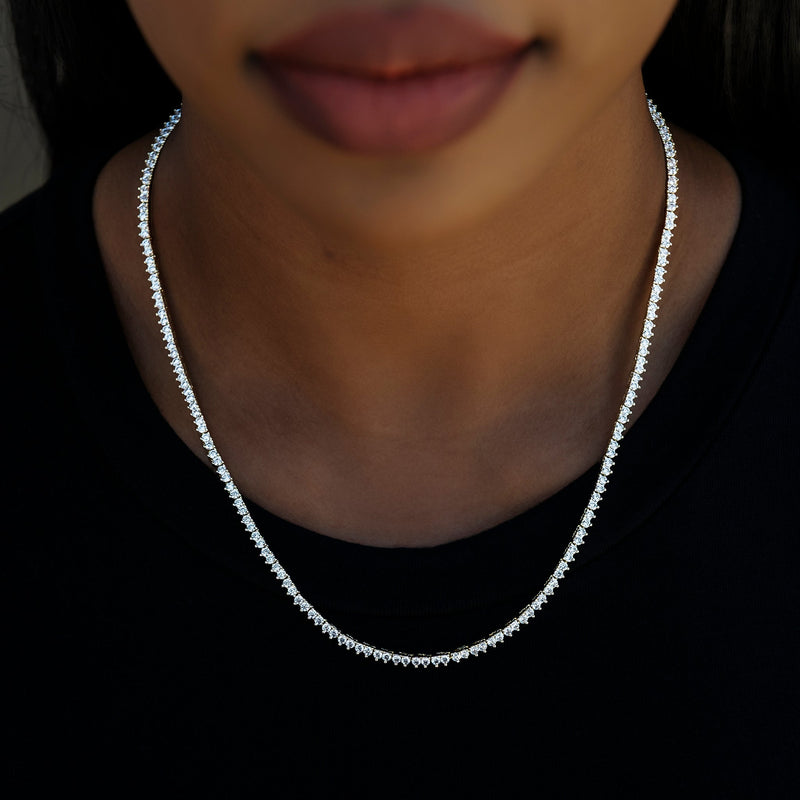 3 Prong Tennis Necklace in Yellow Gold -2mm