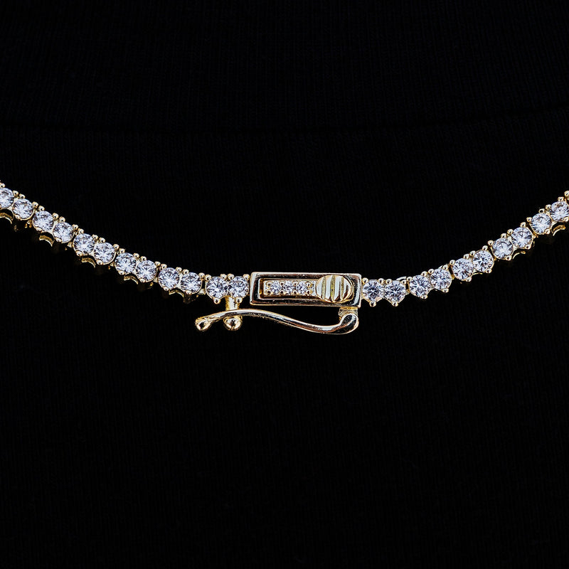 3 Prong Tennis Necklace in Yellow Gold -2mm