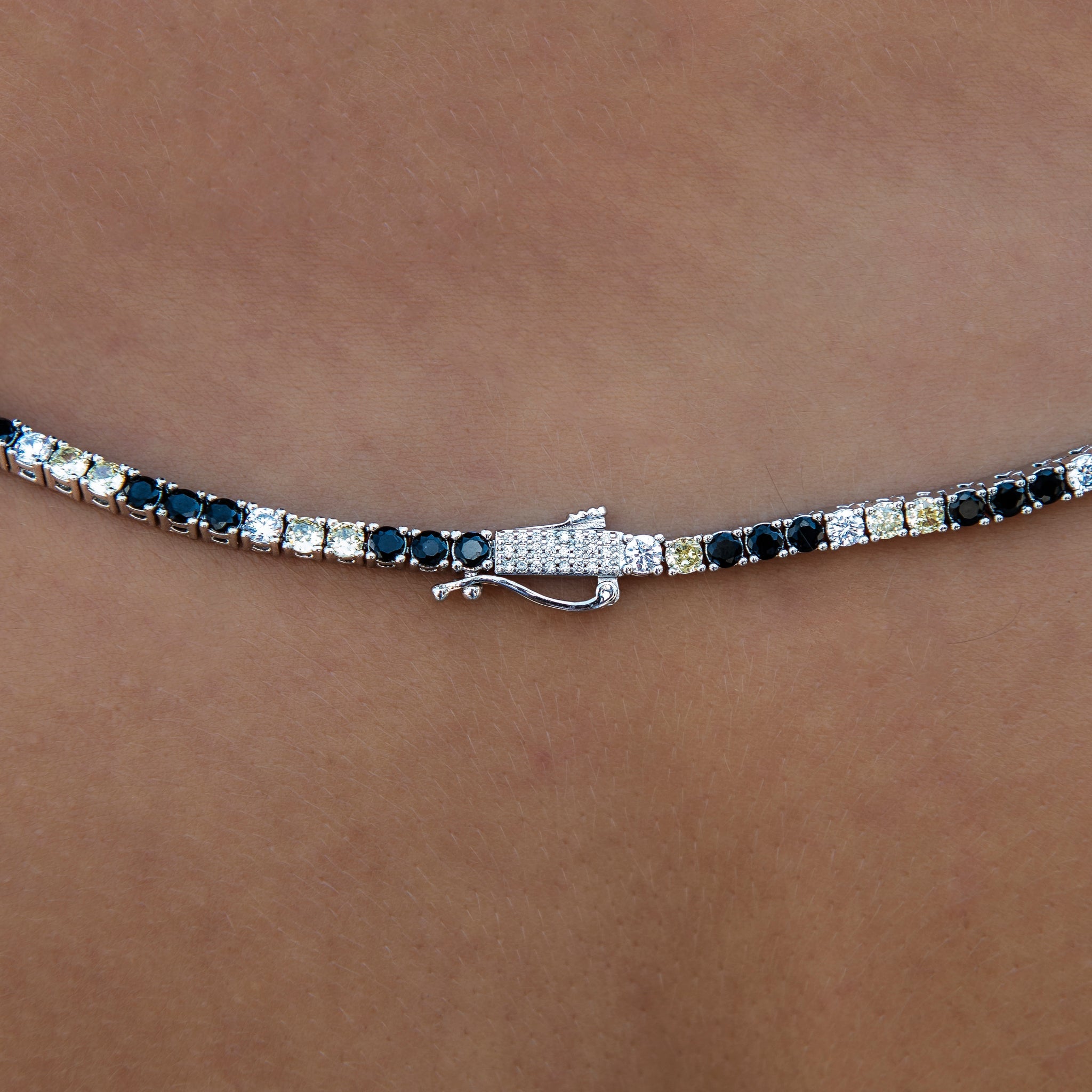 3MM Diamond Tennis Necklace - Black Yellow White
