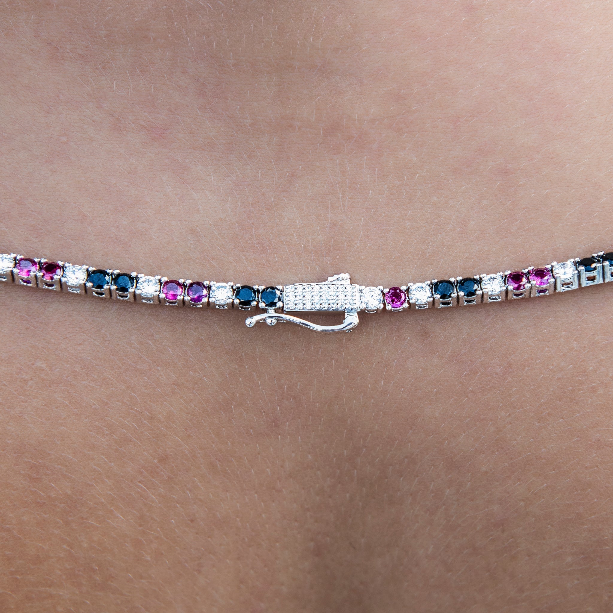 3MM Diamond Tennis Necklace - Black Burgundy White