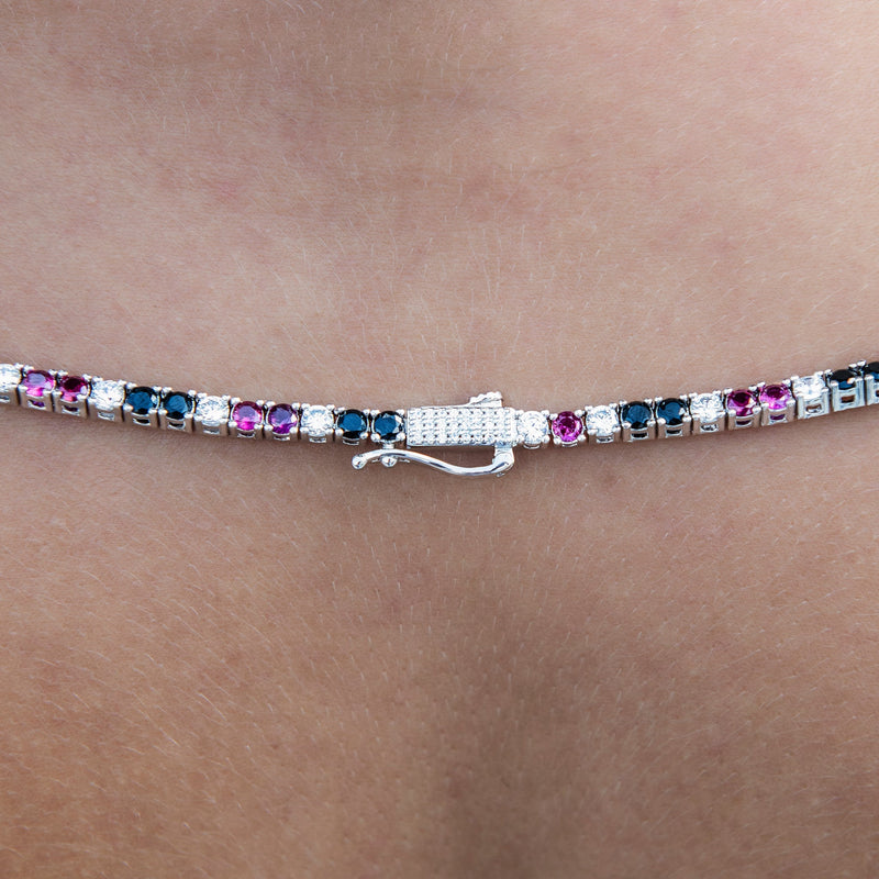 3MM Diamond Tennis Necklace - Black Burgundy White