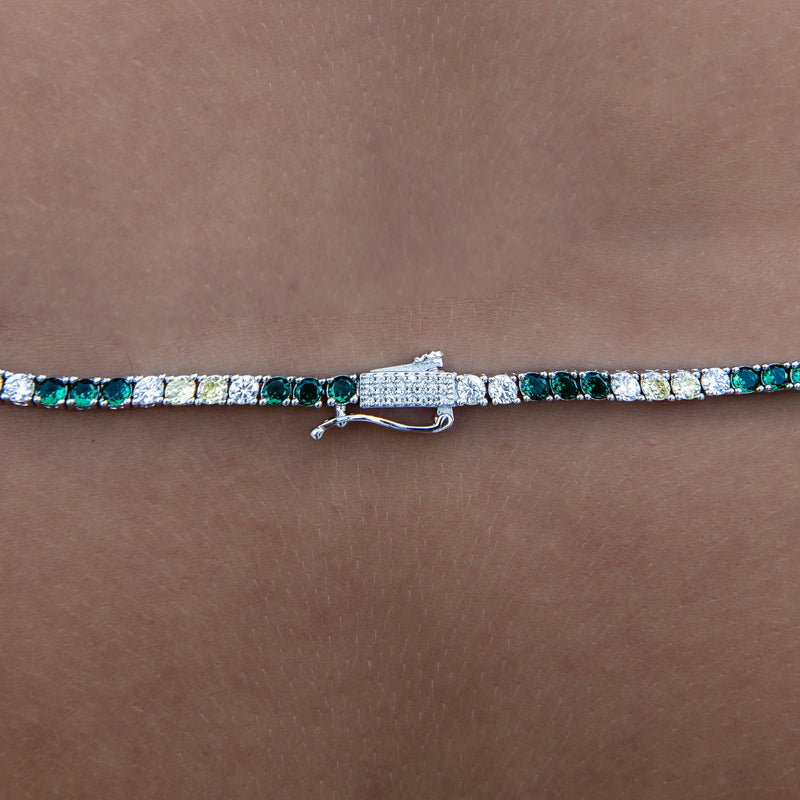 3MM Diamond Tennis Necklace - Green Yellow White