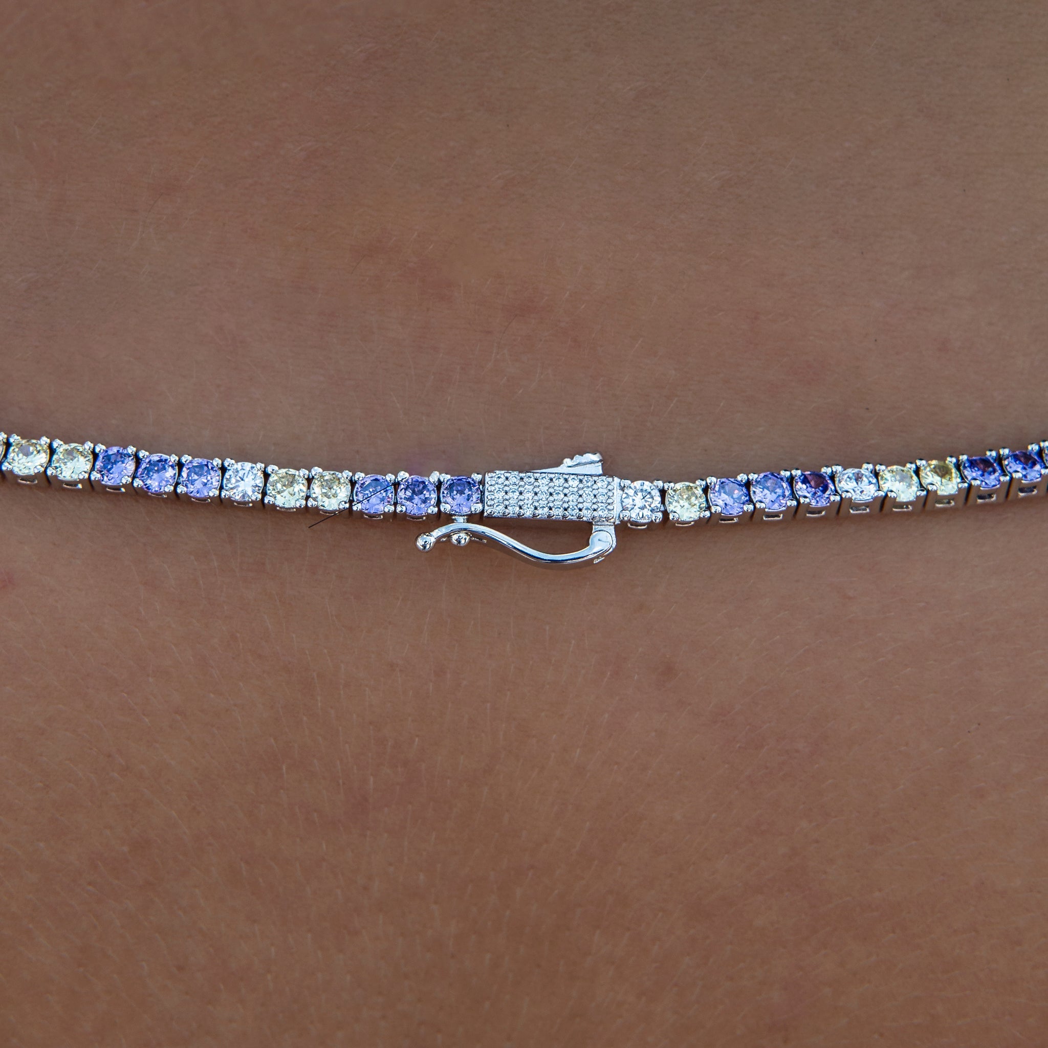 3MM Diamond Tennis Necklace - Purple Yellow White