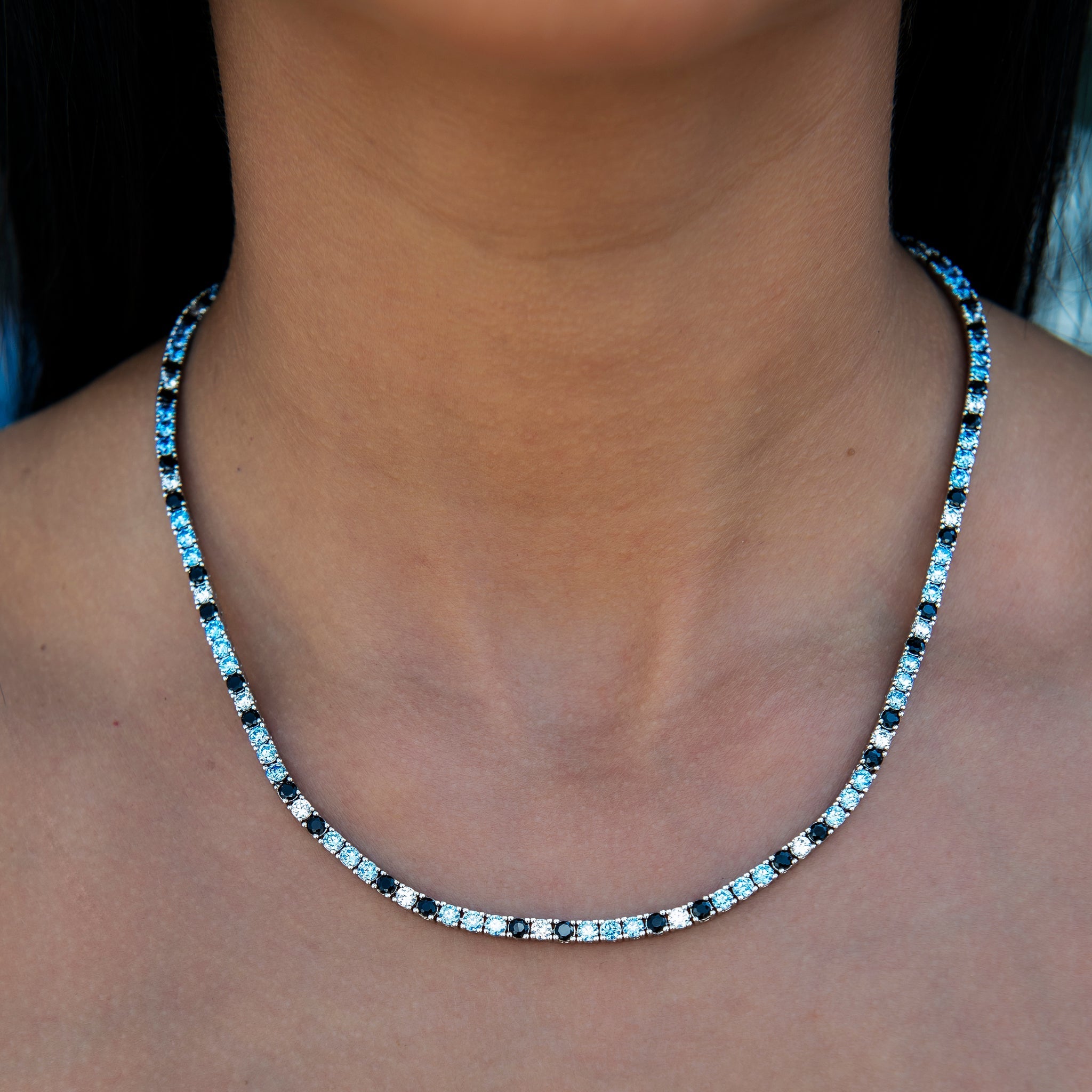 3MM Diamond Tennis Necklace - Turquoise Black White
