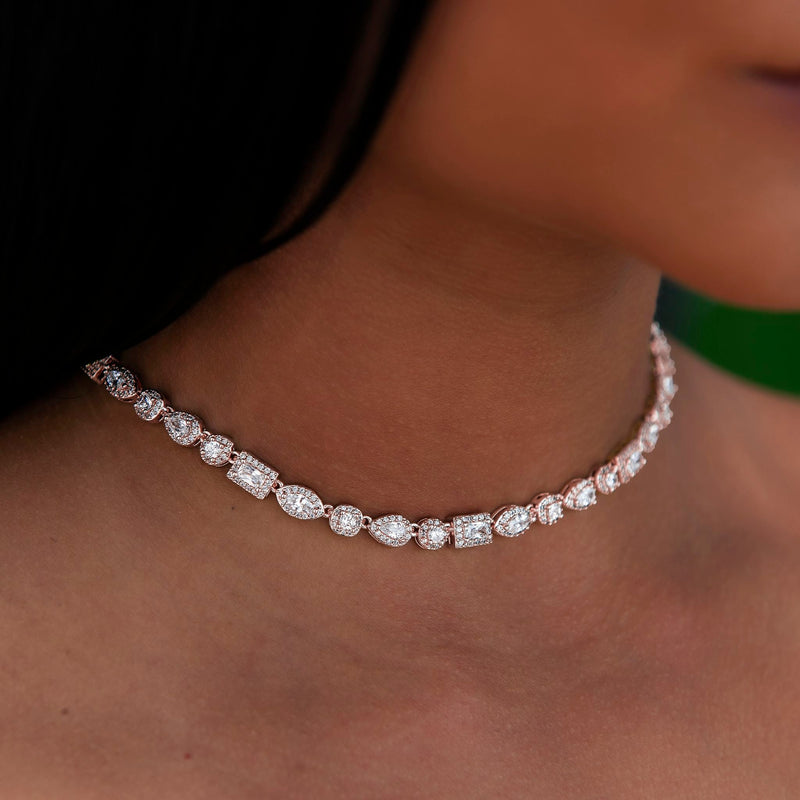 Mixed Diamond Pave Necklace in Rose Gold