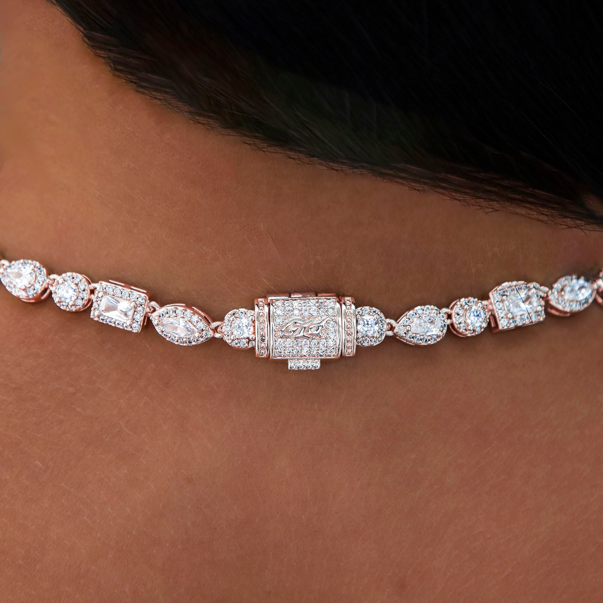 Mixed Diamond Pave Necklace in Rose Gold