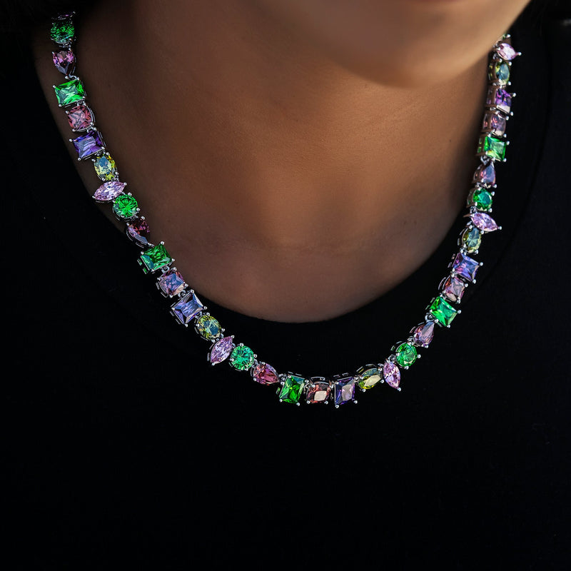 Floating Multicolor Stone Necklace in White Gold