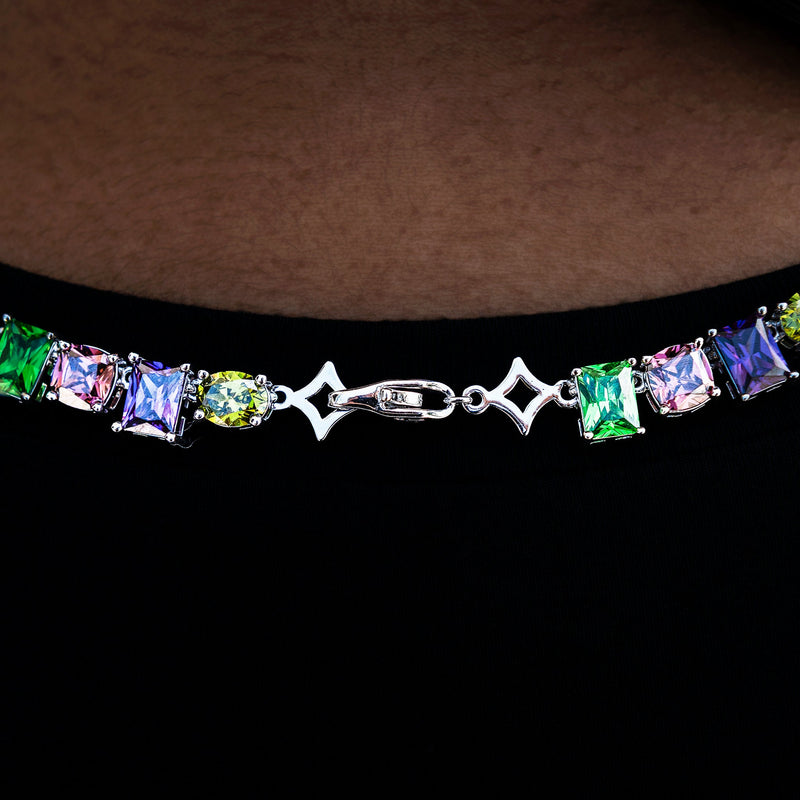 Floating Multicolor Stone Necklace in White Gold
