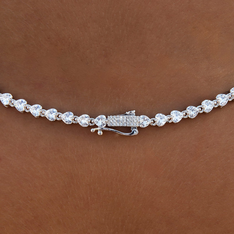 Pink Heart Lariat Necklace in White Gold