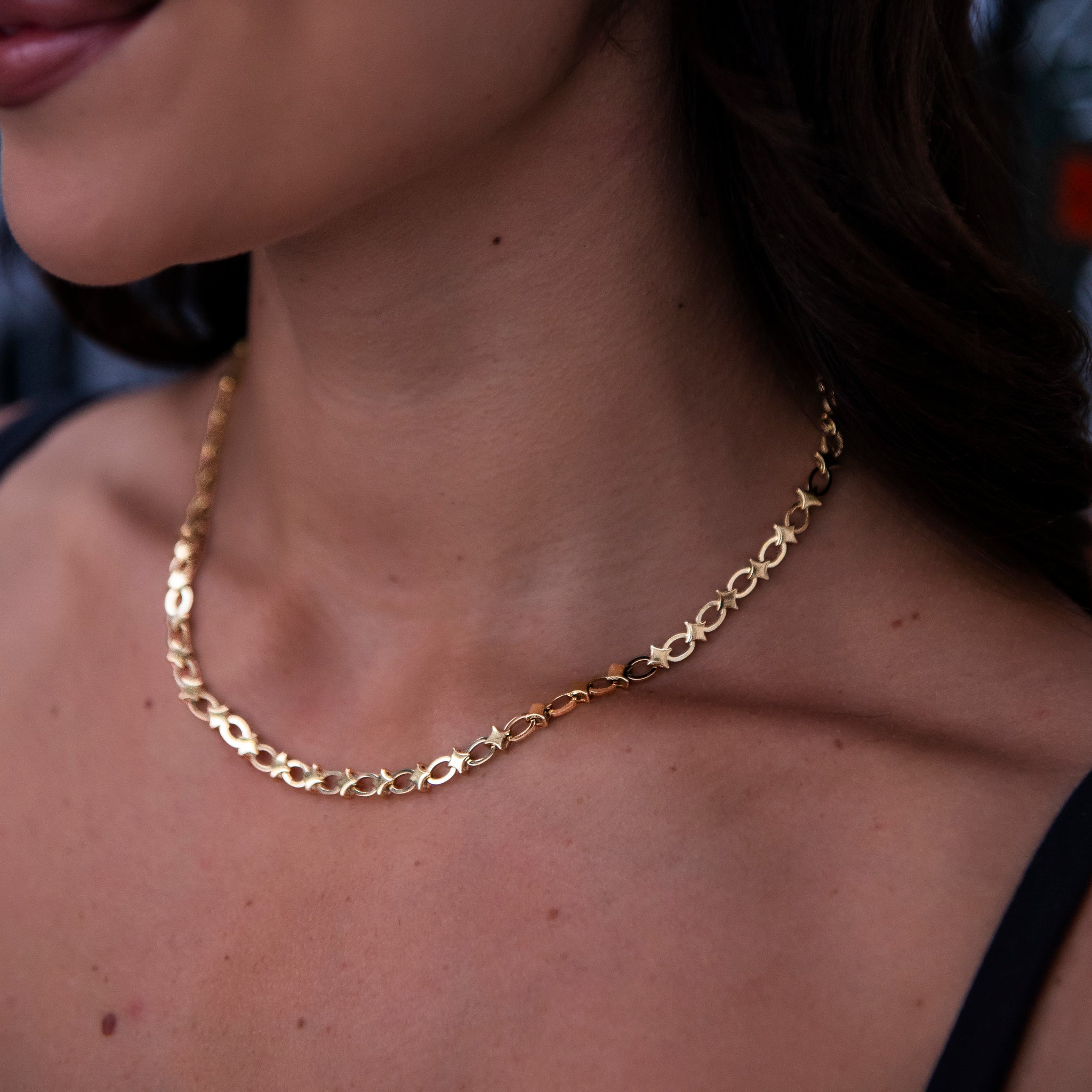 Star Cable Link Necklace in Yellow Gold
