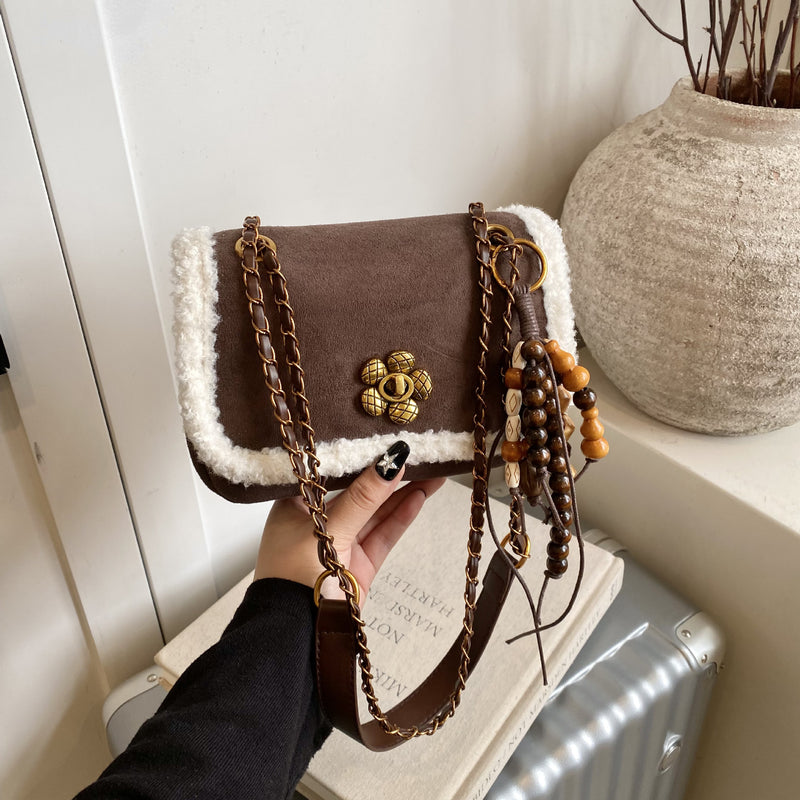 Suede Plush Small Square Bag Trendy Crossbody Handbag
