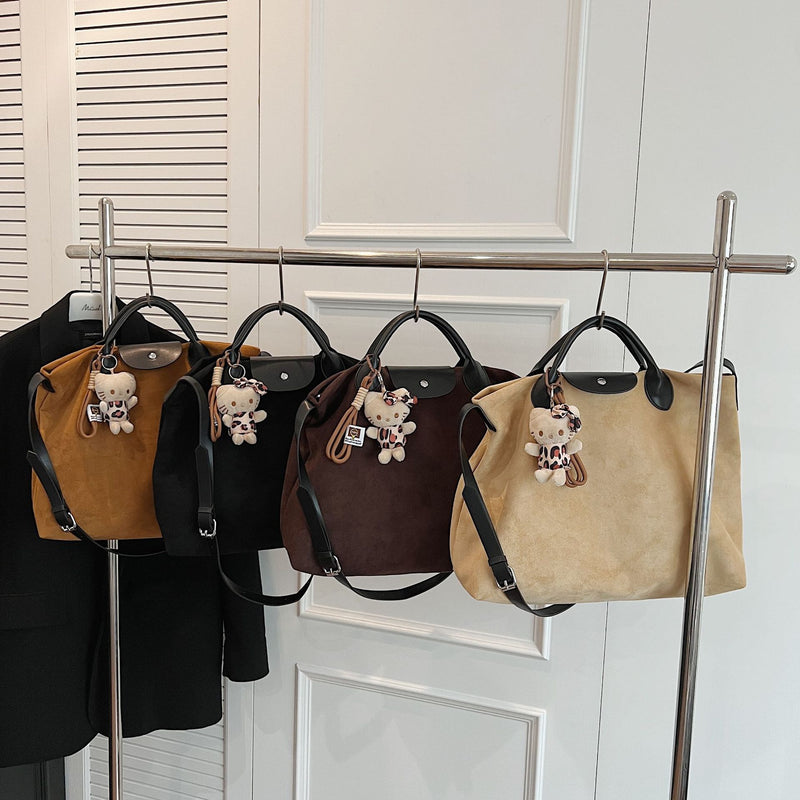 Vintage Matte Suede Large Tote Shoulder Bag for Women
