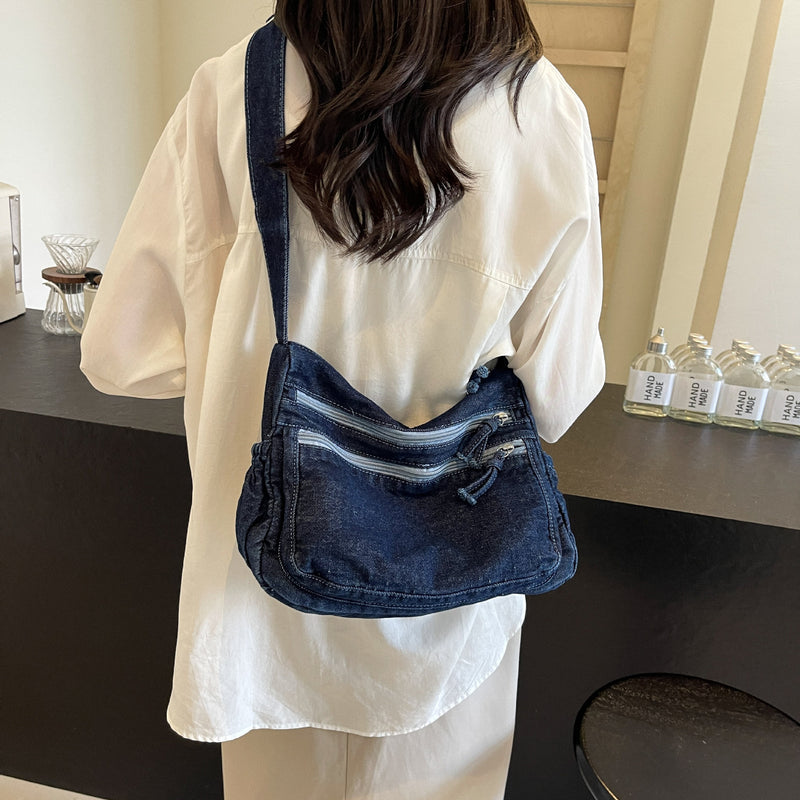 Plaid Denim Shoulder Bag for Women Spring Summer Large-Capacity Messenger Bag