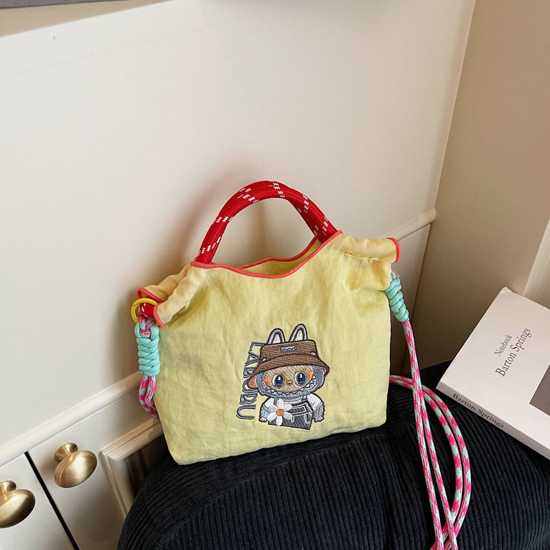 Niche Embroidery Drawstring Messenger Bag