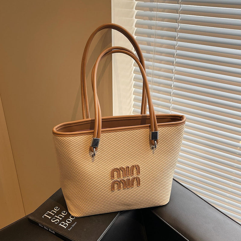 Large-Capacity Woven Tote Shoulder Bag for Women