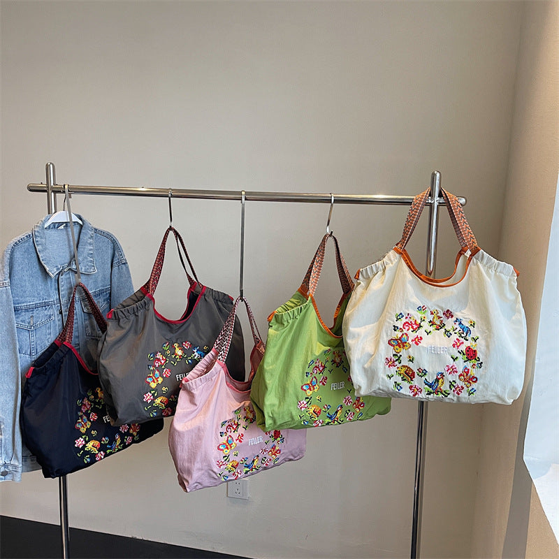 Nylon Embroidered Ball Chain Shoulder Bags for Women