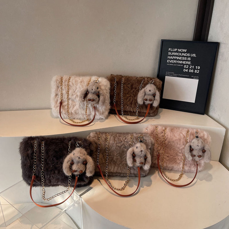 Trendy Versatile Chain Plush Bag Large Capacity Shoulder Bag