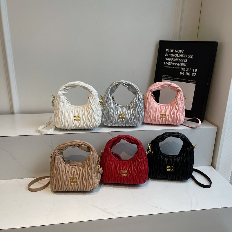Miu Pleated Cloud Embroidery Crescent Shoulder Bag