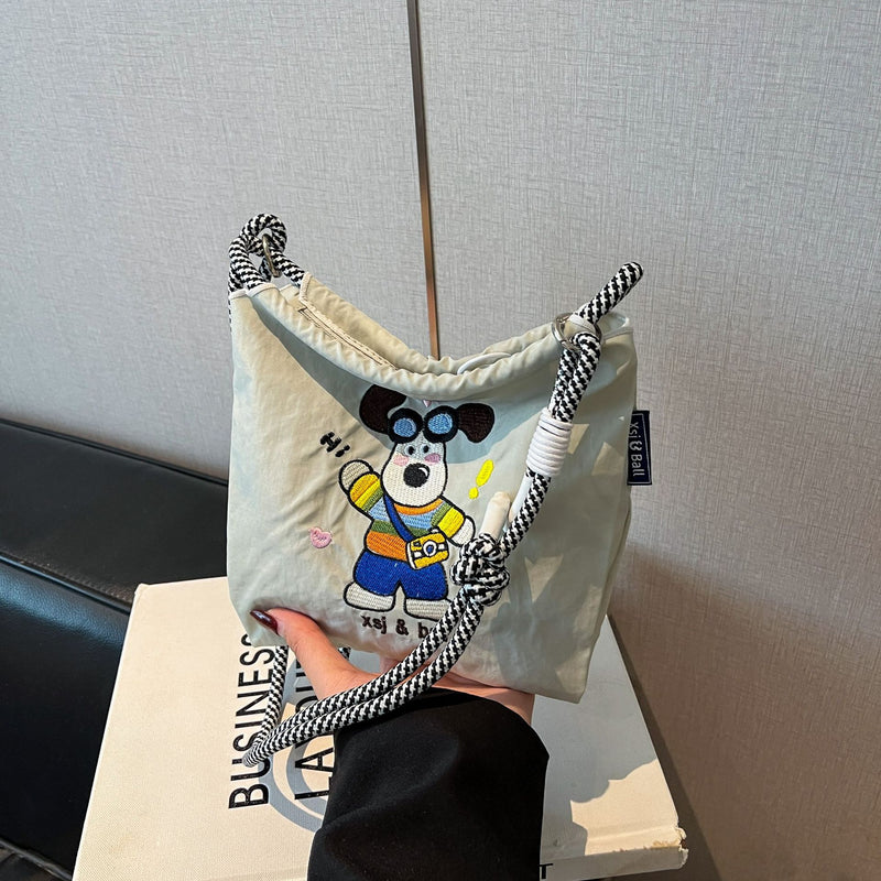 Nylon Drawstring Shoulder Bag for Commuting and Shopping