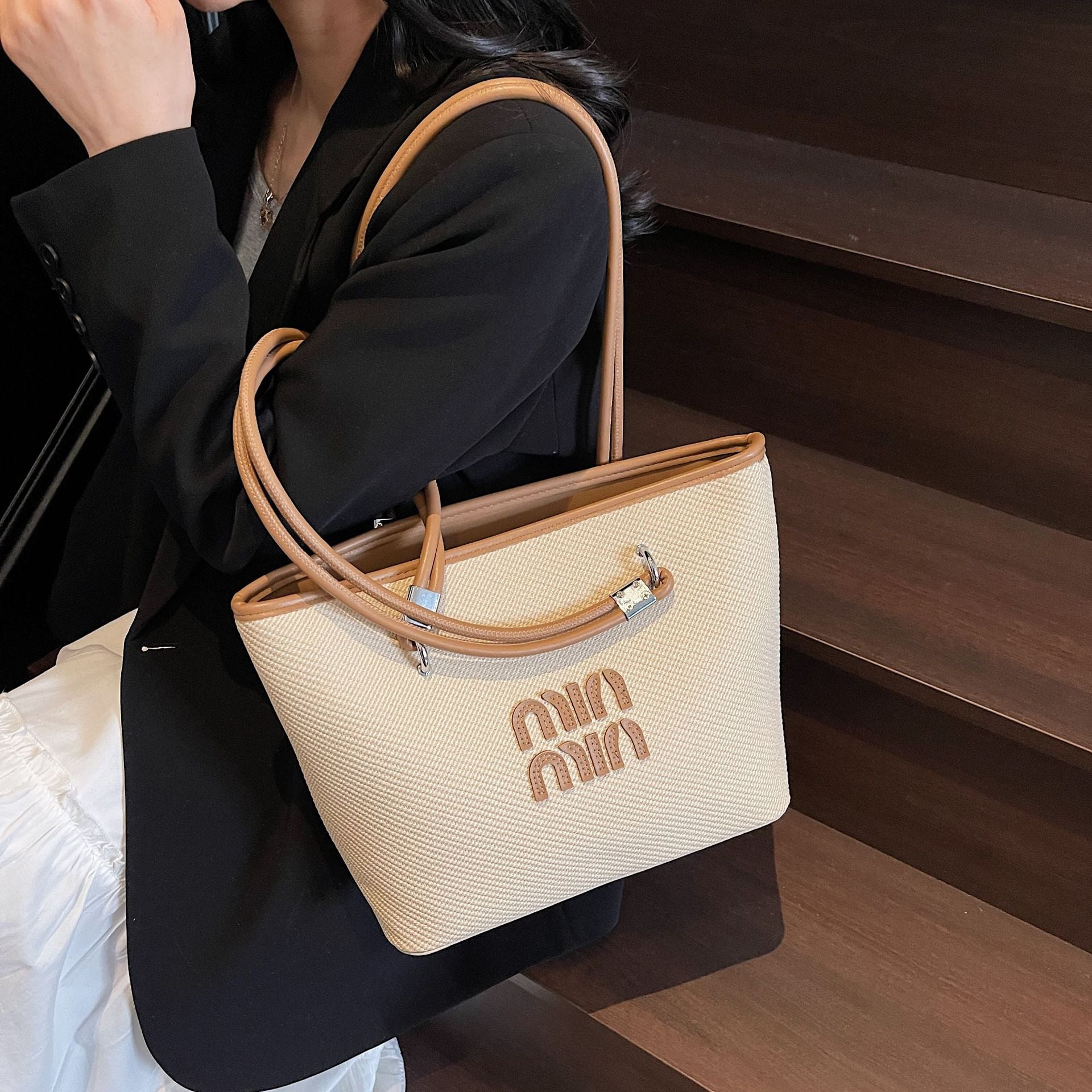 Large-Capacity Woven Tote Shoulder Bag for Women