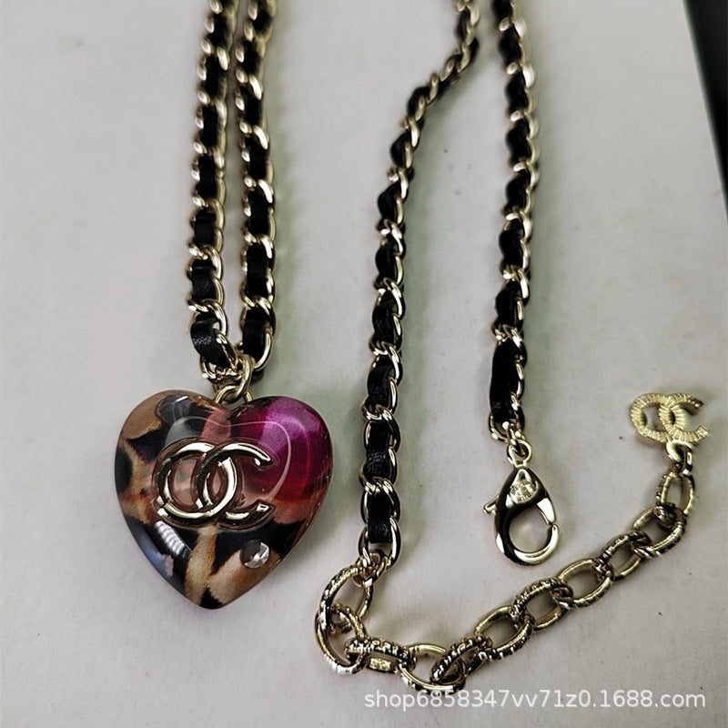 Women's Crystal Pearl Necklace - Heart Pendant, Diamond, Blue & Pink