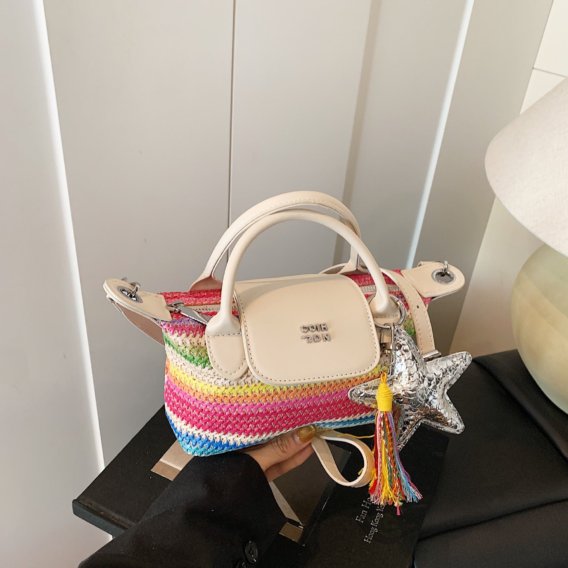 Light Luxury Rainbow Striped Woven Mini Shoulder Bag