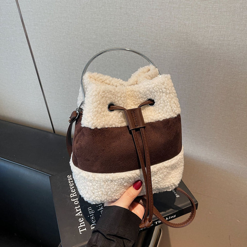 Versatile Plush Bucket Bag with Pumping Belt Handbag