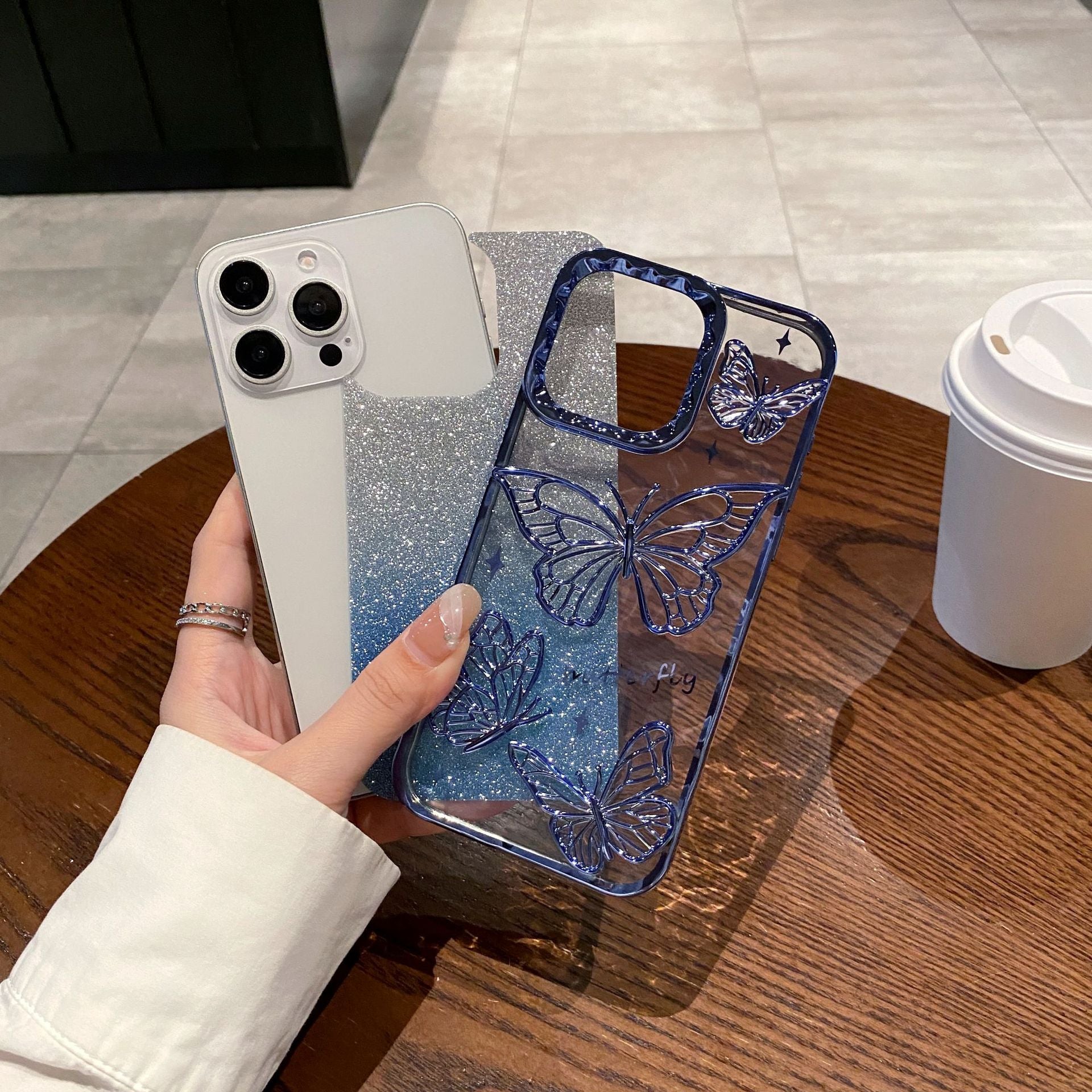 Butterfly Gradient Glitter Electroplating Case for iPhone 17