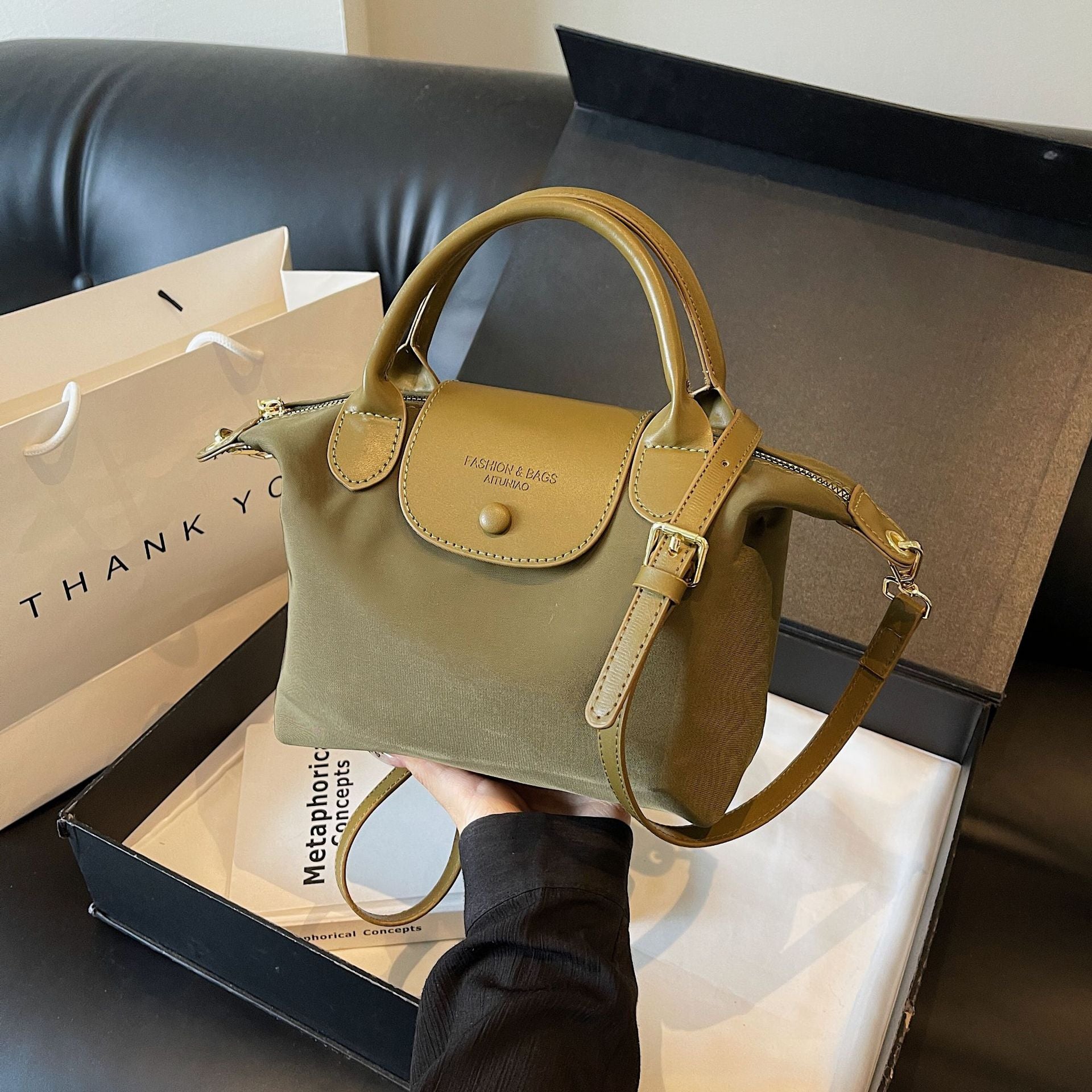 Niche Tide Oxford Cloth Bag Texture Dragon Bags Xiang Splicing Portable Dumpling Bag Simple Shoulder Messenger Bag