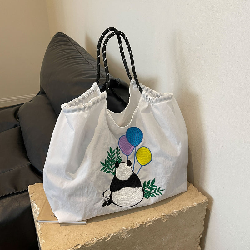 Panda Embroidery Eco Nylon Shoulder Bag